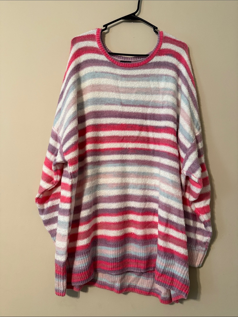 torrid Multicolor Striped Crewneck Sweater - Pink, Purple & White